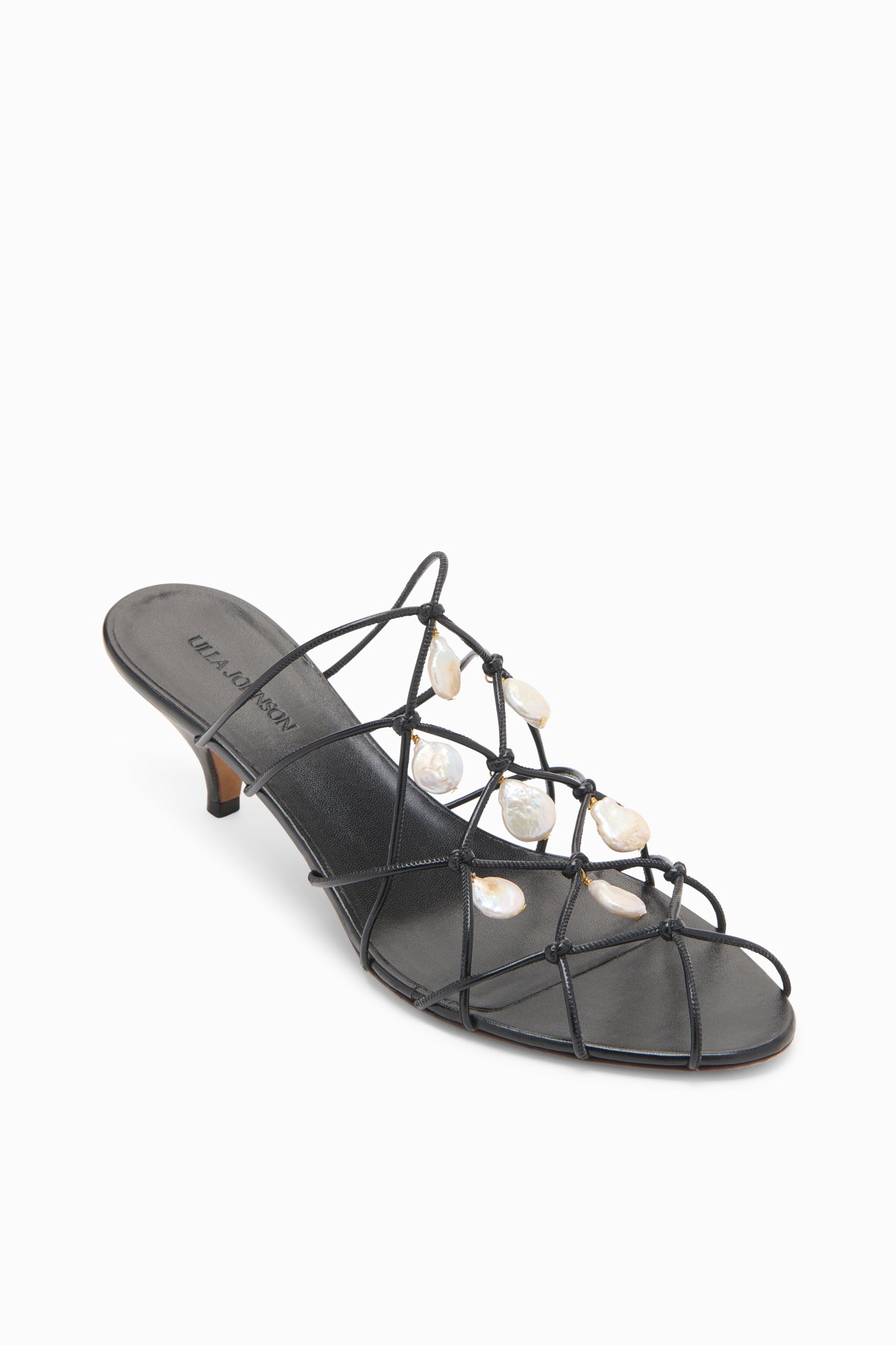 Ulla Johnson Colette Kitten Heel Sandal with Pearls - Noir