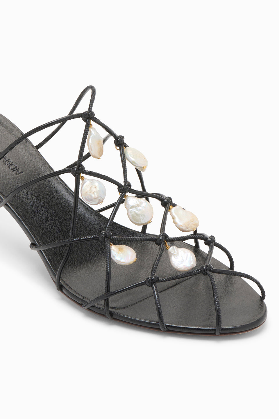Colette Kitten Heel Sandal with Pearls - Noir