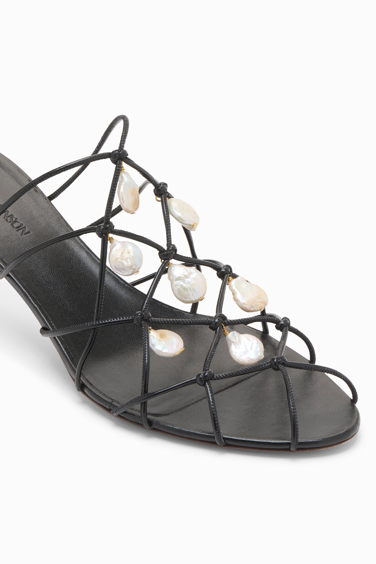 Ulla Johnson Colette Kitten Heel Sandal with Pearls - Noir