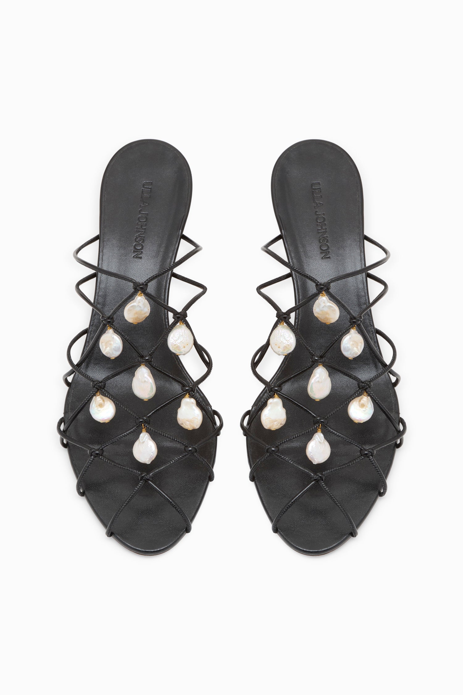 Ulla Johnson Colette Kitten Heel Sandal with Pearls - Noir