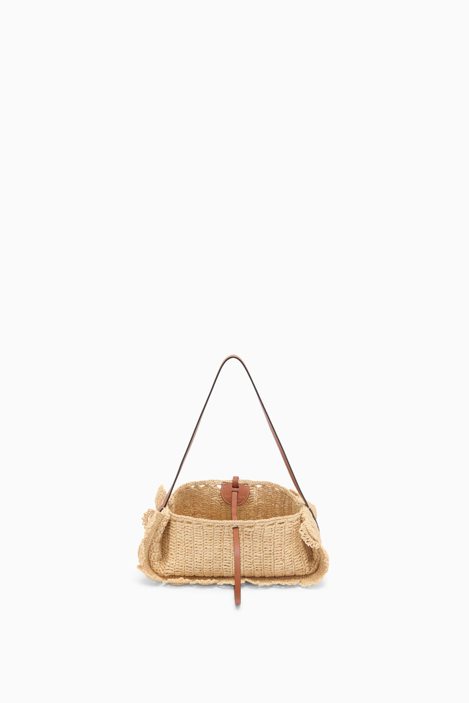 Natural Luxury Raffia Scallop Pouchette - Open Top View with Leather Drawstring | Ulla Johnson