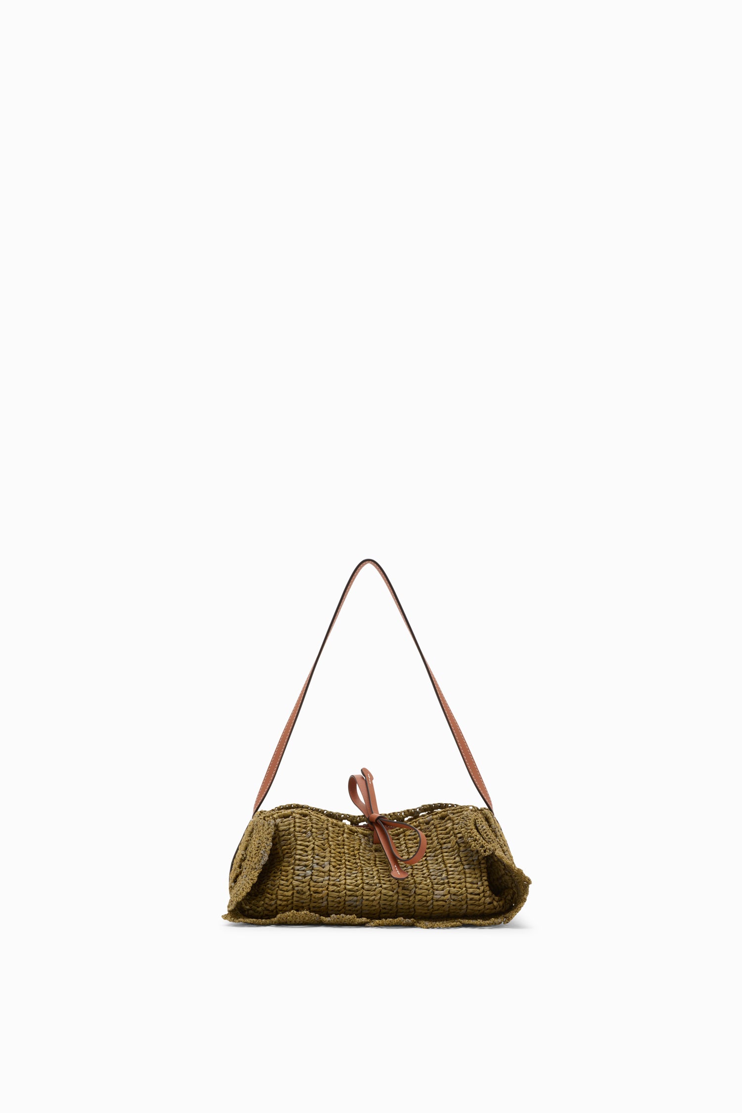 Marina Raffia Scallop Pouchette - Olive Raffia Drawstring Shoulder