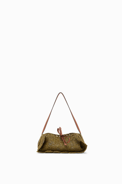 Olive Hand-Crocheted Raffia Scallop Pouchette - Front View | Ulla Johnson