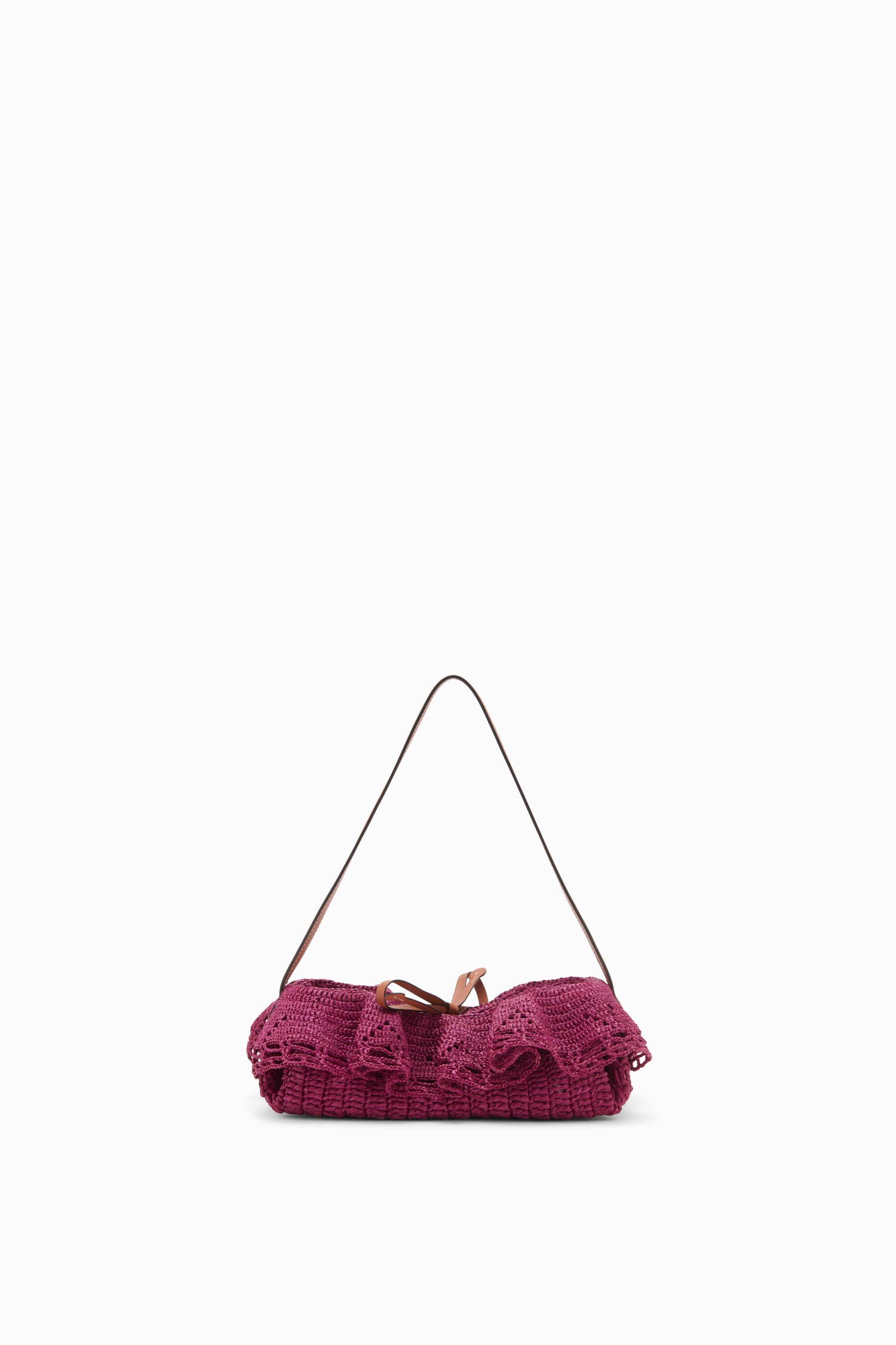Orchid Hand-Crocheted Raffia Ruffle Pouchette - Front View | Ulla Johnson
