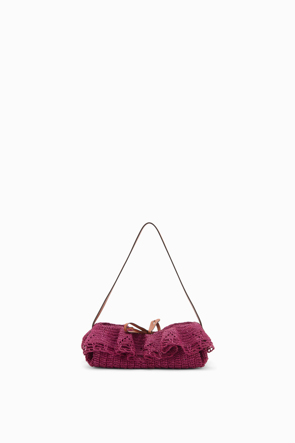 Orchid Hand-Crocheted Raffia Ruffle Pouchette - Front View | Ulla Johnson