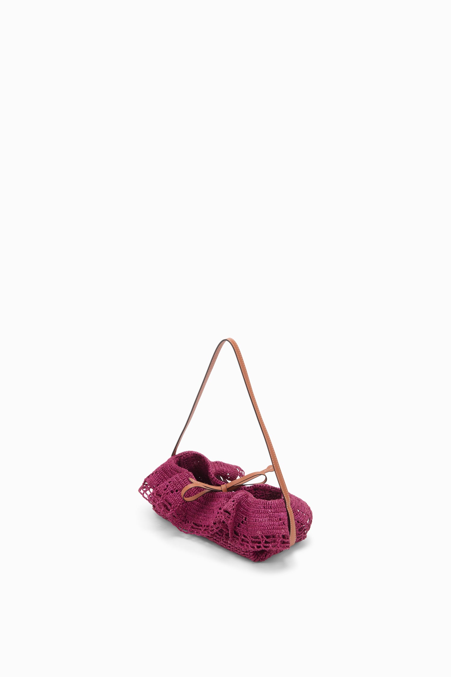 Ulla Johnson Orchid Designer Raffia Ruffle Pouchette - Side Angle with Leather Strap | Ulla Johnson