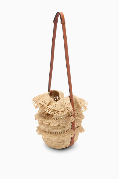 Natural Designer Raffia Bucket Bag with Tan Leather Strap - Side Profile | Ulla Johnson