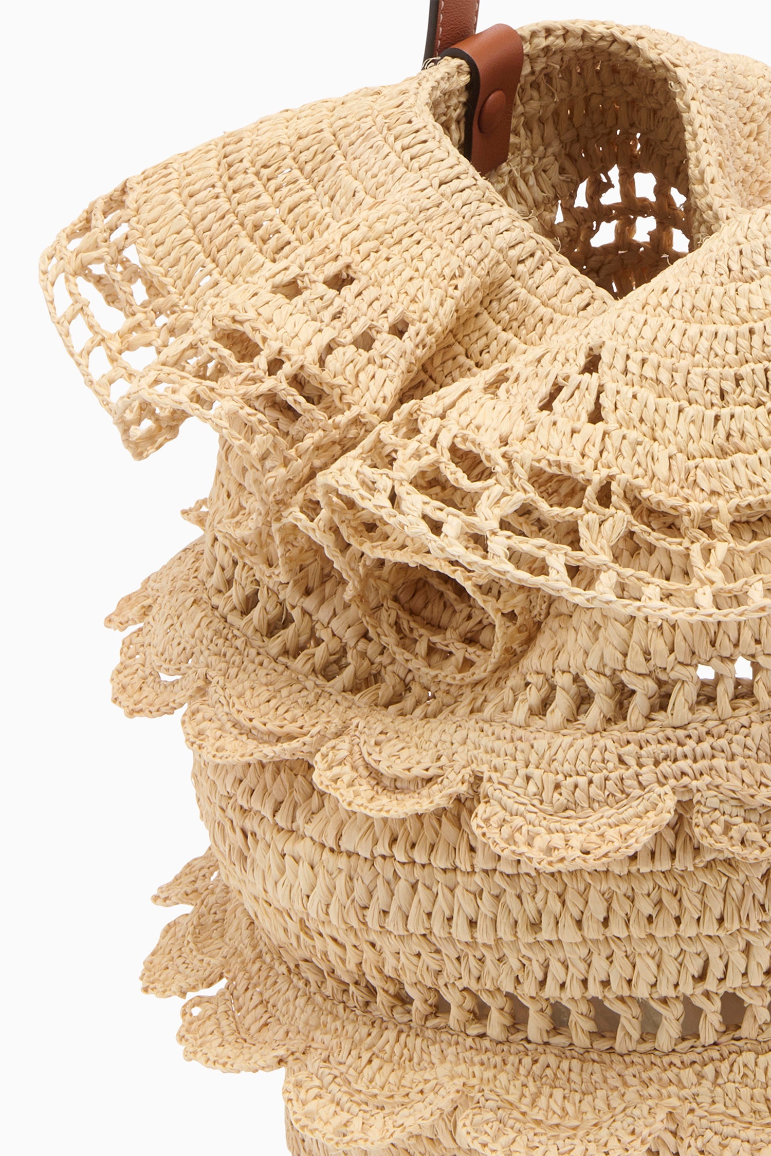 Ulla Johnson Natural Raffia Ruffle Bucket Bag - Scalloped Crochet Ruffle Close-Up Detail | Ulla Johnson