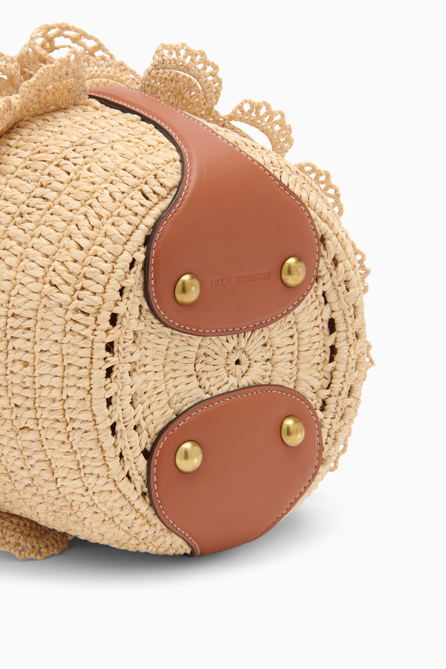 Ulla Johnson Natural Raffia Bucket Bag - Leather Base Hardware and Embossed Logo Detail | Ulla Johnson
