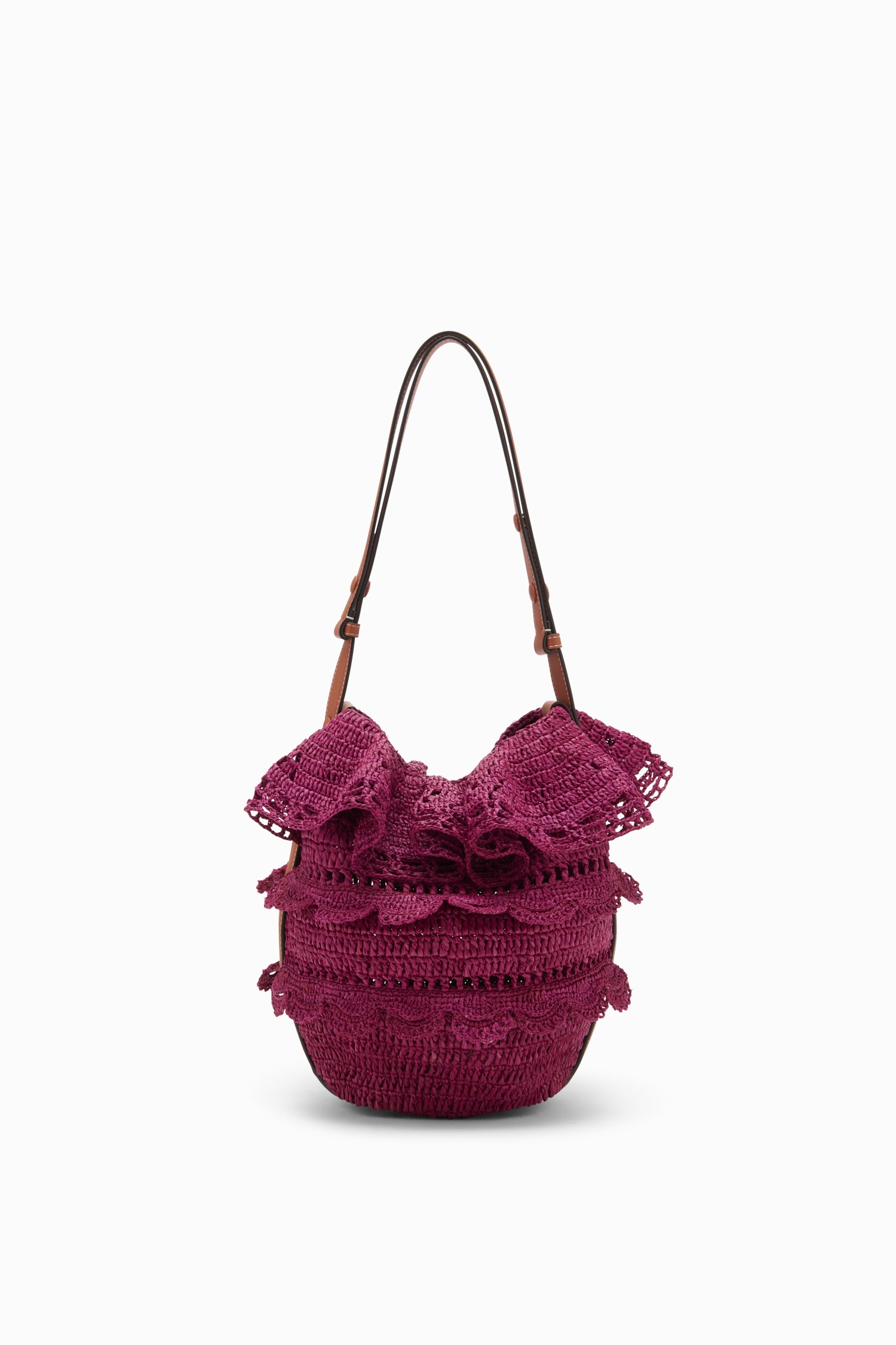 Marina Raffia Ruffle Bucket - Orchid Purple Raffia Bucket Bag