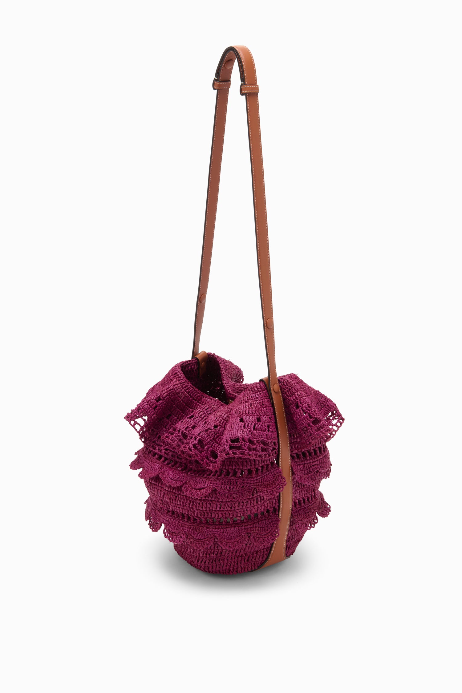 Marina Raffia Ruffle Bucket - Orchid Purple Raffia Bucket Bag