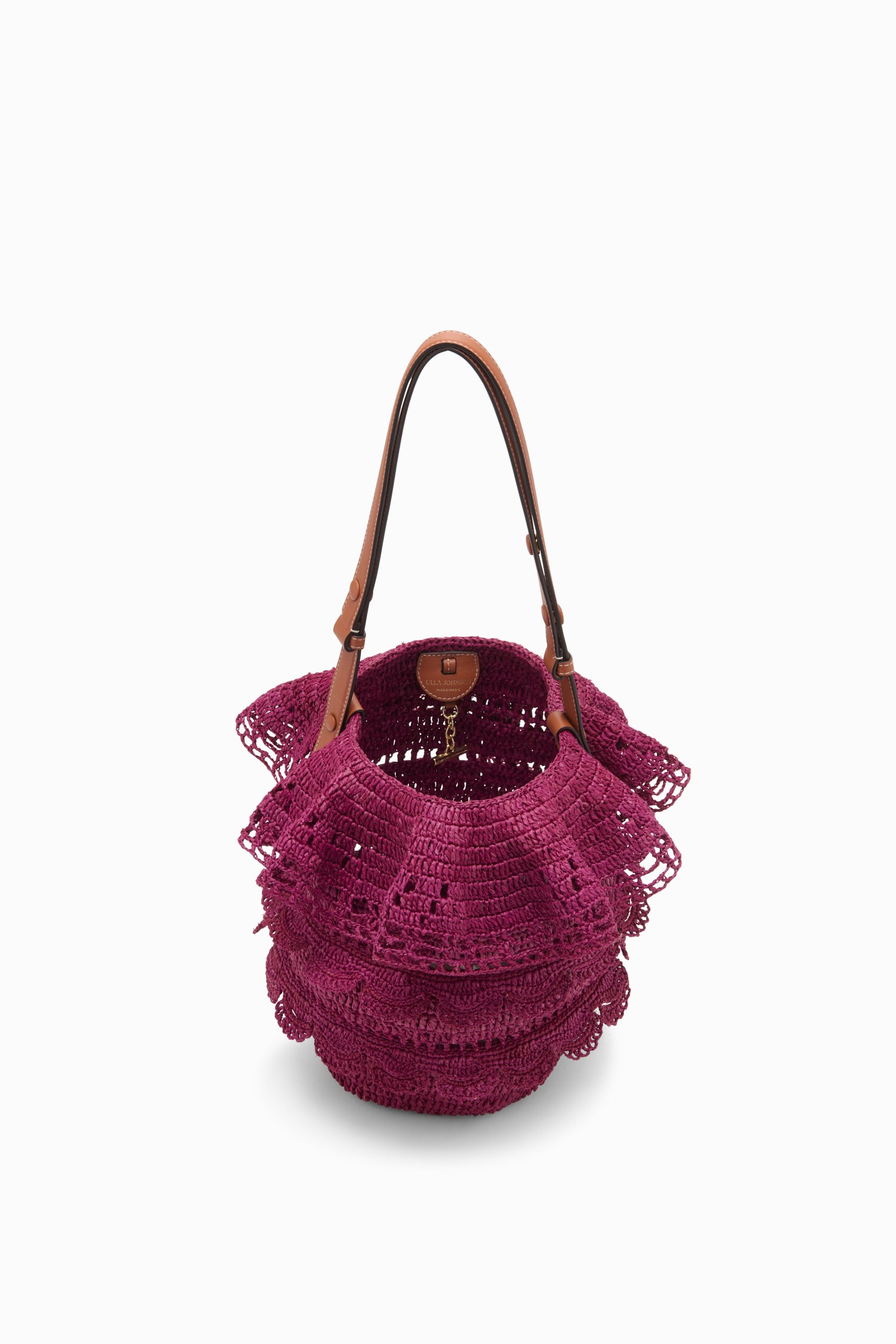 Ulla Johnson Orchid Luxury Designer Raffia Ruffle Bucket Bag - Interior & Open Top View | Ulla Johnson