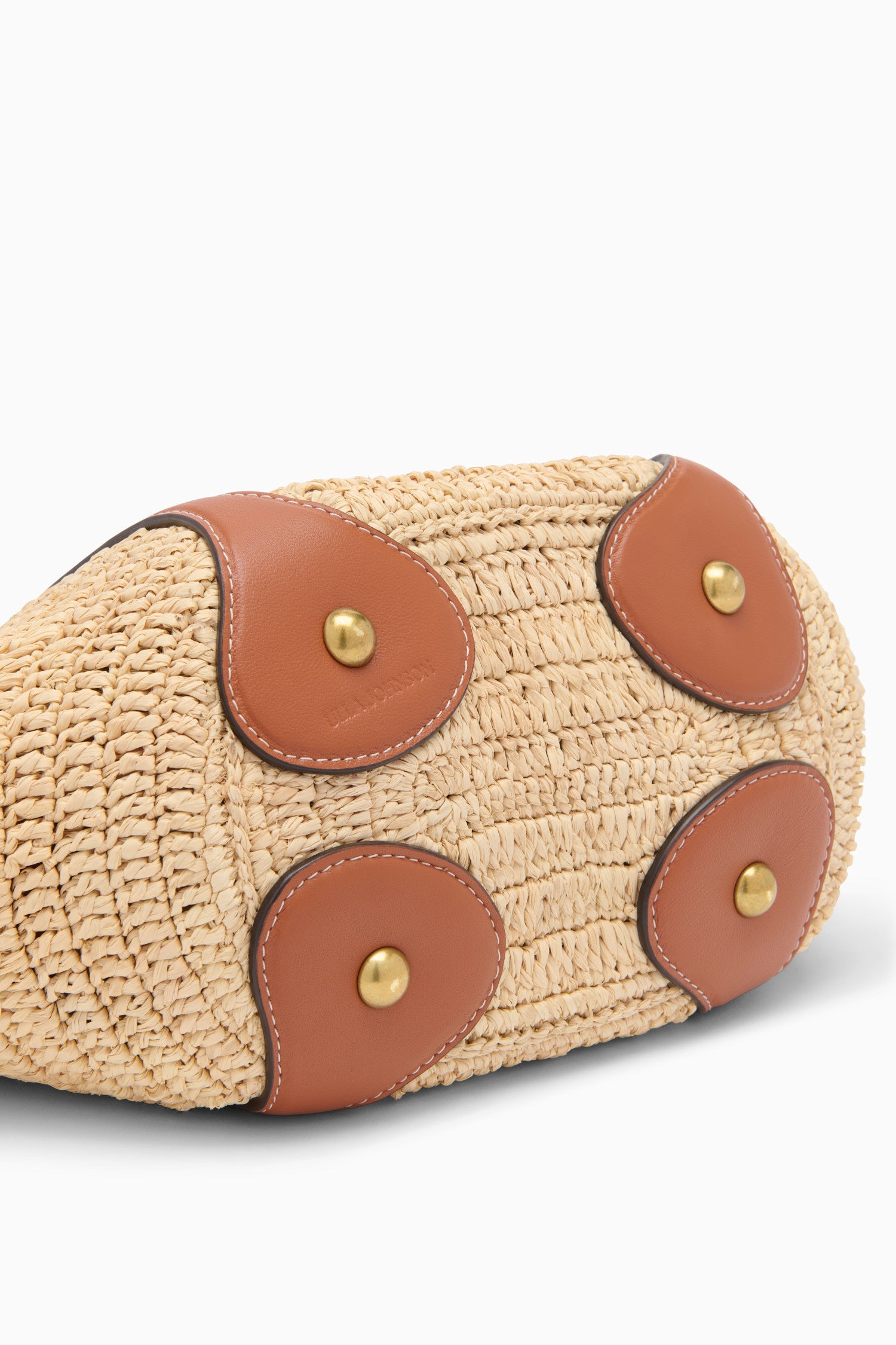 Ulla Johnson Natural Designer Raffia Tote Base with Leather Corner Studs - Bottom Detail | Ulla Johnson