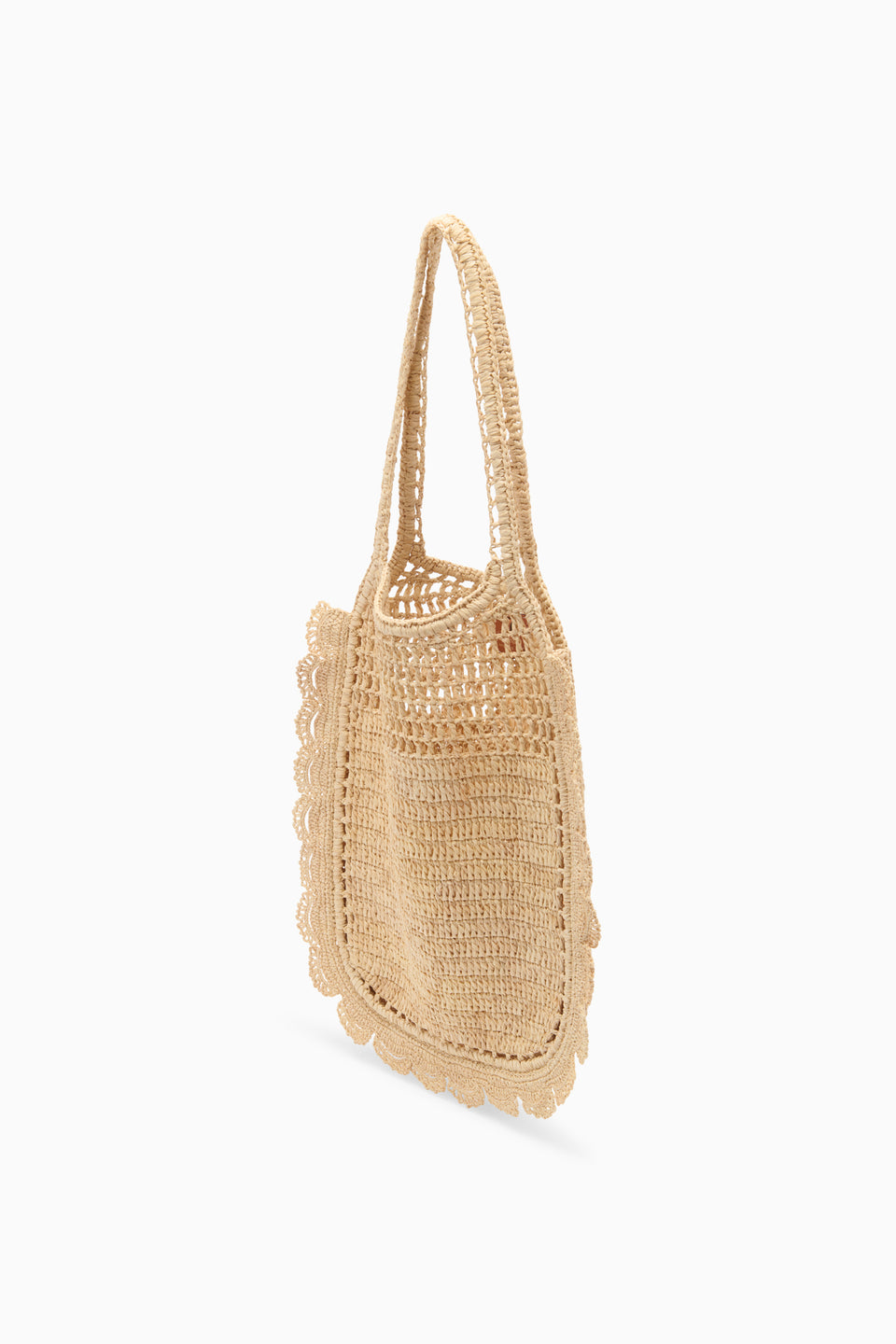 Natural Designer Raffia Flat Tote with Petal Scalloping - Side Angle | Ulla Johnson
