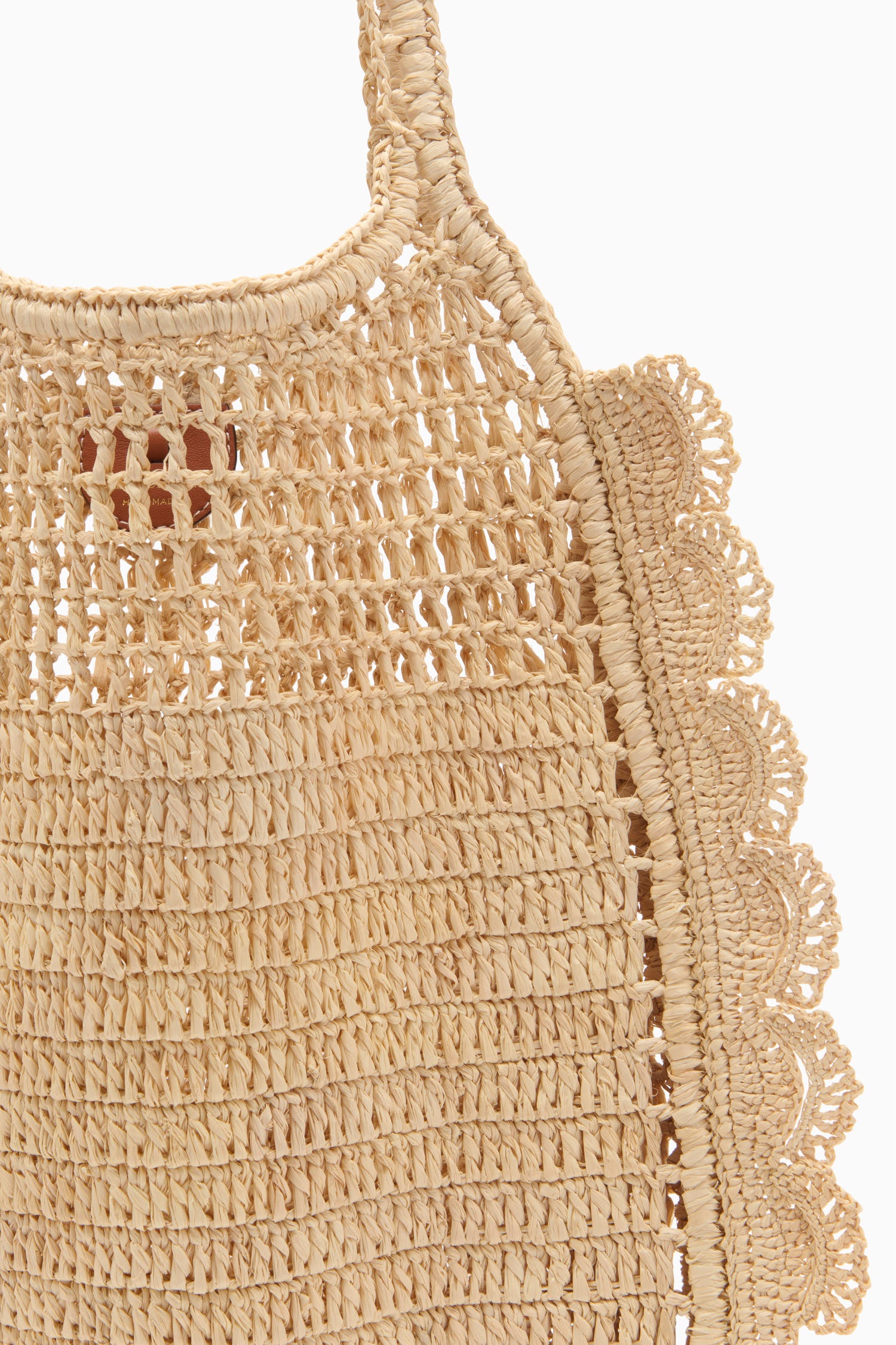 Ulla Johnson Natural Raffia Tote - Hand-Crocheted Texture and Scalloped Border Close-Up | Ulla Johnson