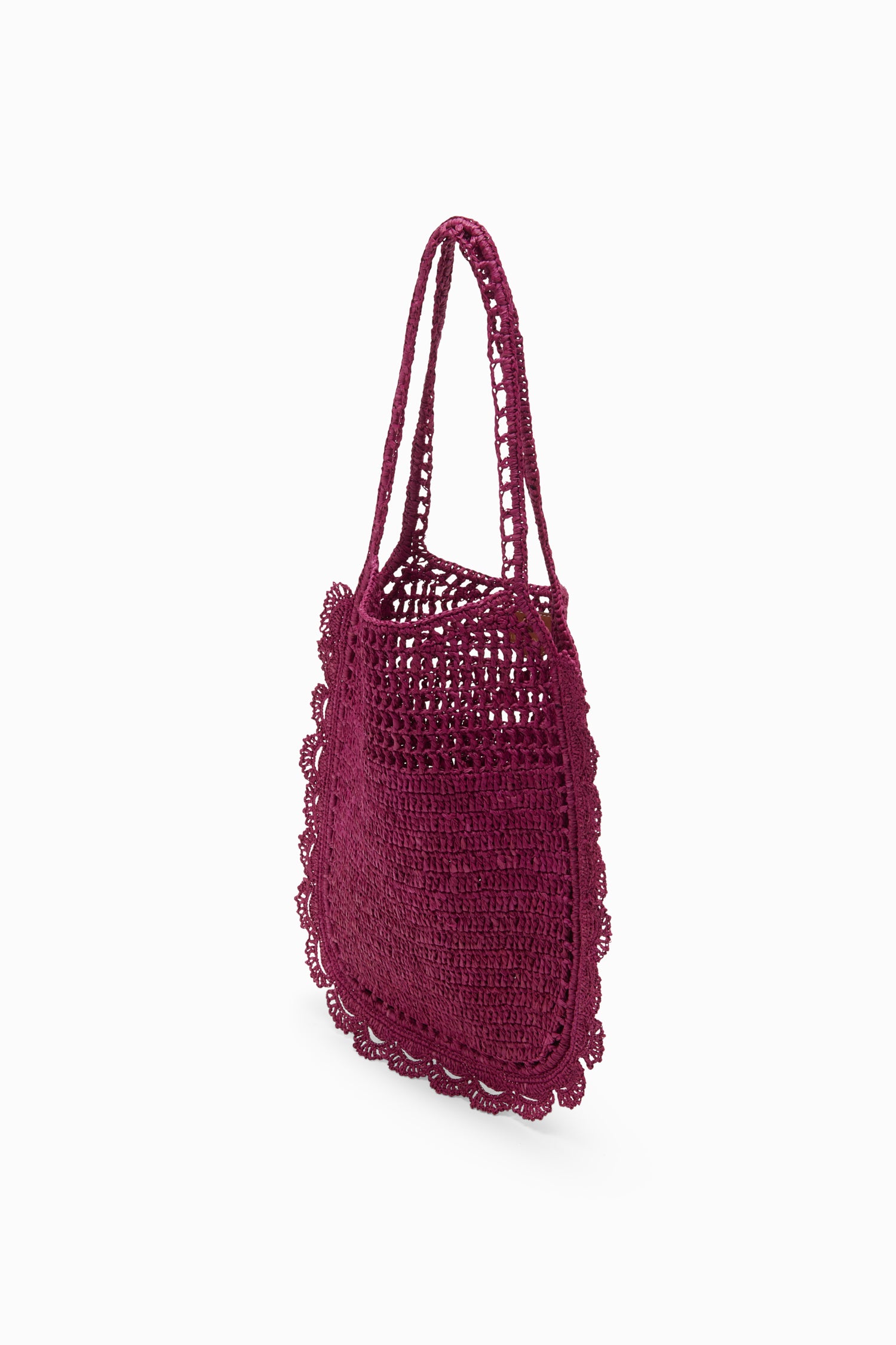 Ulla Johnson Orchid Designer Raffia Flat Tote with Scalloped Edge - Side Angle | Ulla Johnson