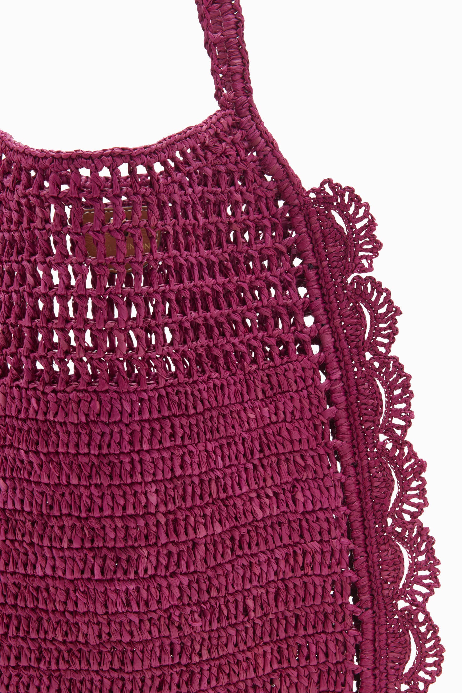 Ulla Johnson Orchid Raffia Tote Petal Scallop & Hand-Crocheted Texture Close-Up | Ulla Johnson