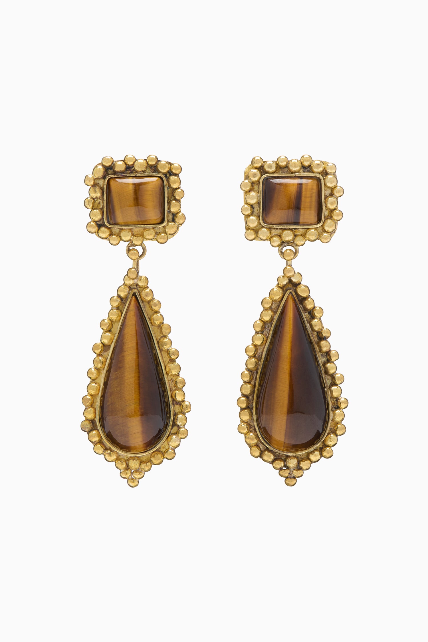 Tigers Eye Framed Drop Earring - Tiger's Eye