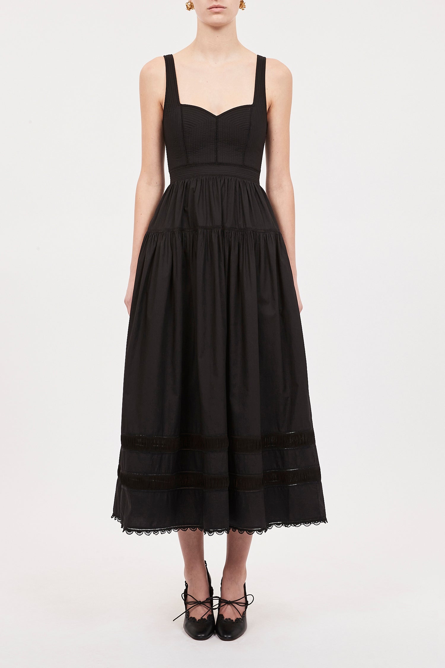 Isadora Dress - Noir Black Cotton Midi Dress - Ulla Johnson