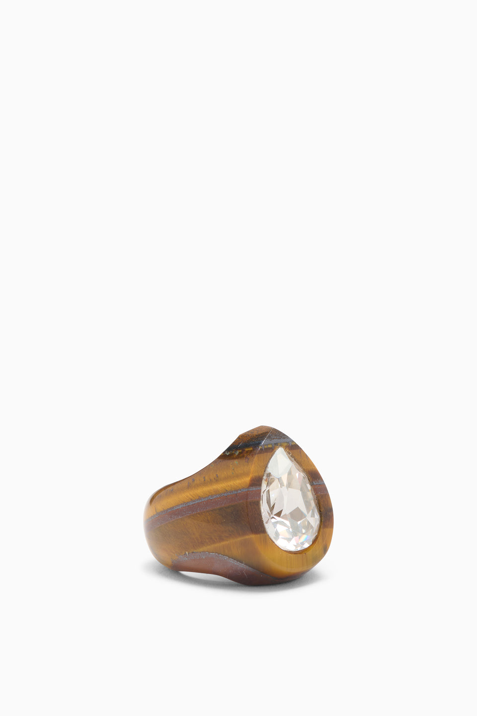 Crystal Pear Signet Ring - Tiger's Eye