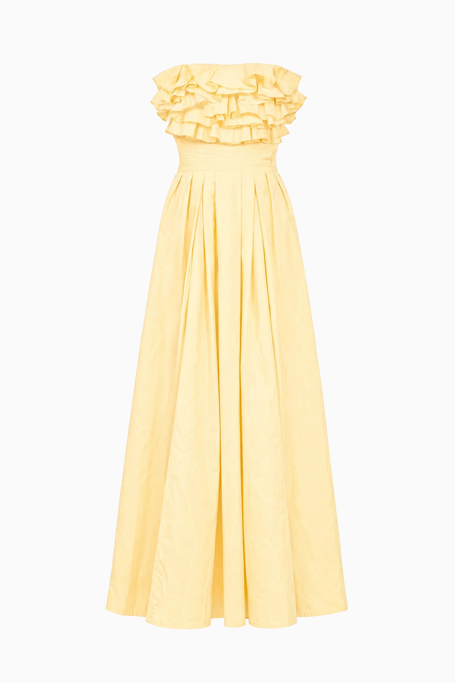 Ulla Johnson Lemonbalm Cotton Poplin Strapless Midi Dress - Flat Lay, Designer Full Length | Ulla Johnson