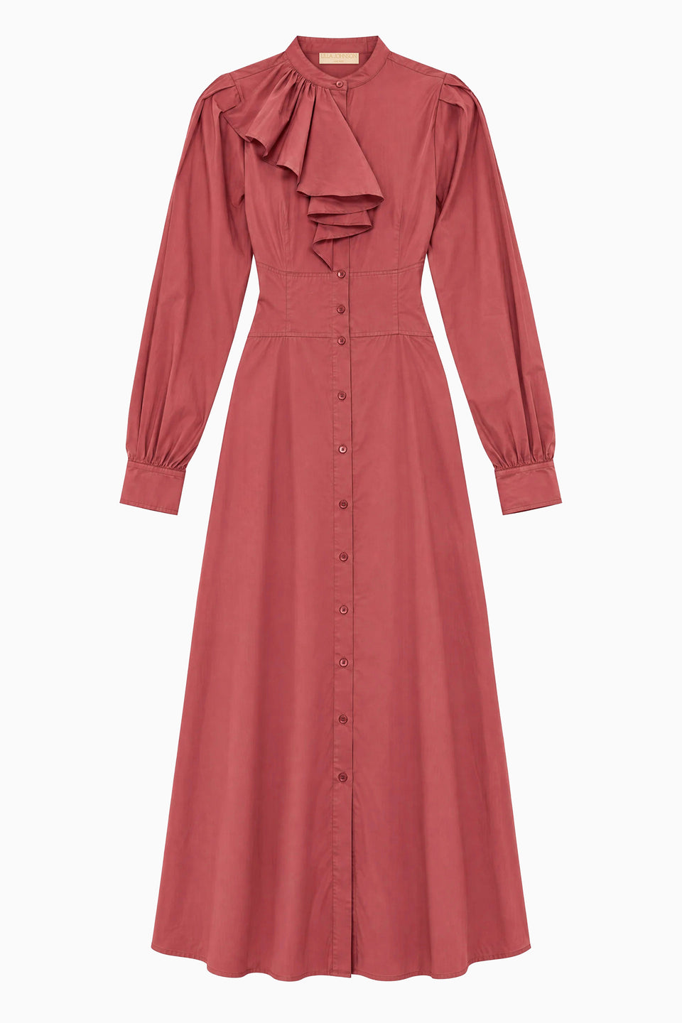 Mahogany Designer Cotton Poplin Button-Down Midi Dress - Flat Lay | Ulla Johnson