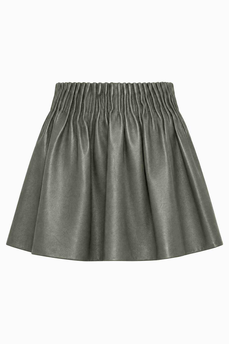 Serpentine Green Designer Nappa Leather Mini Skirt - Flat Lay | Ulla Johnson
