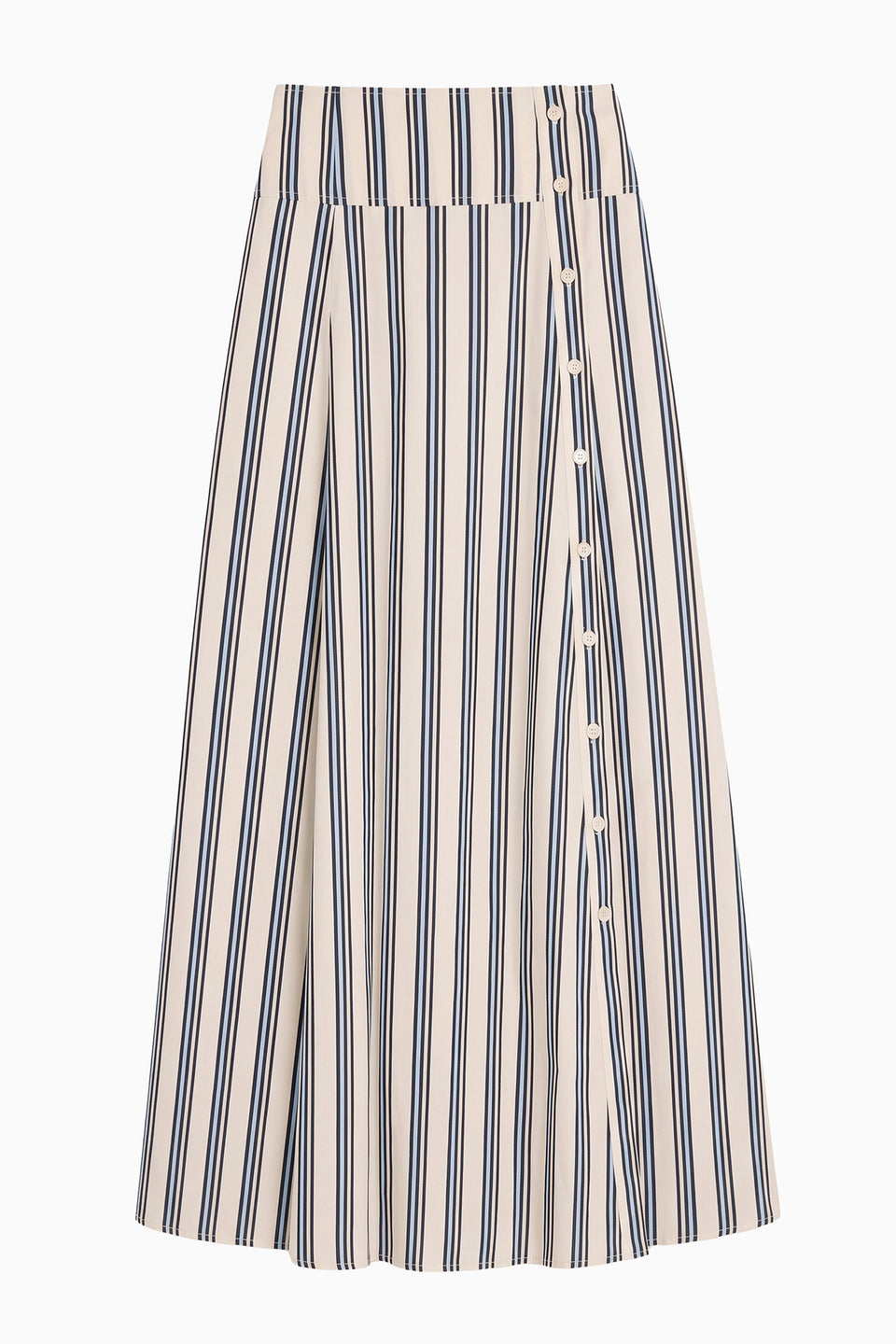 Ecru Stripe Designer Cotton Poplin Midi Skirt - Flat Lay | Ulla Johnson