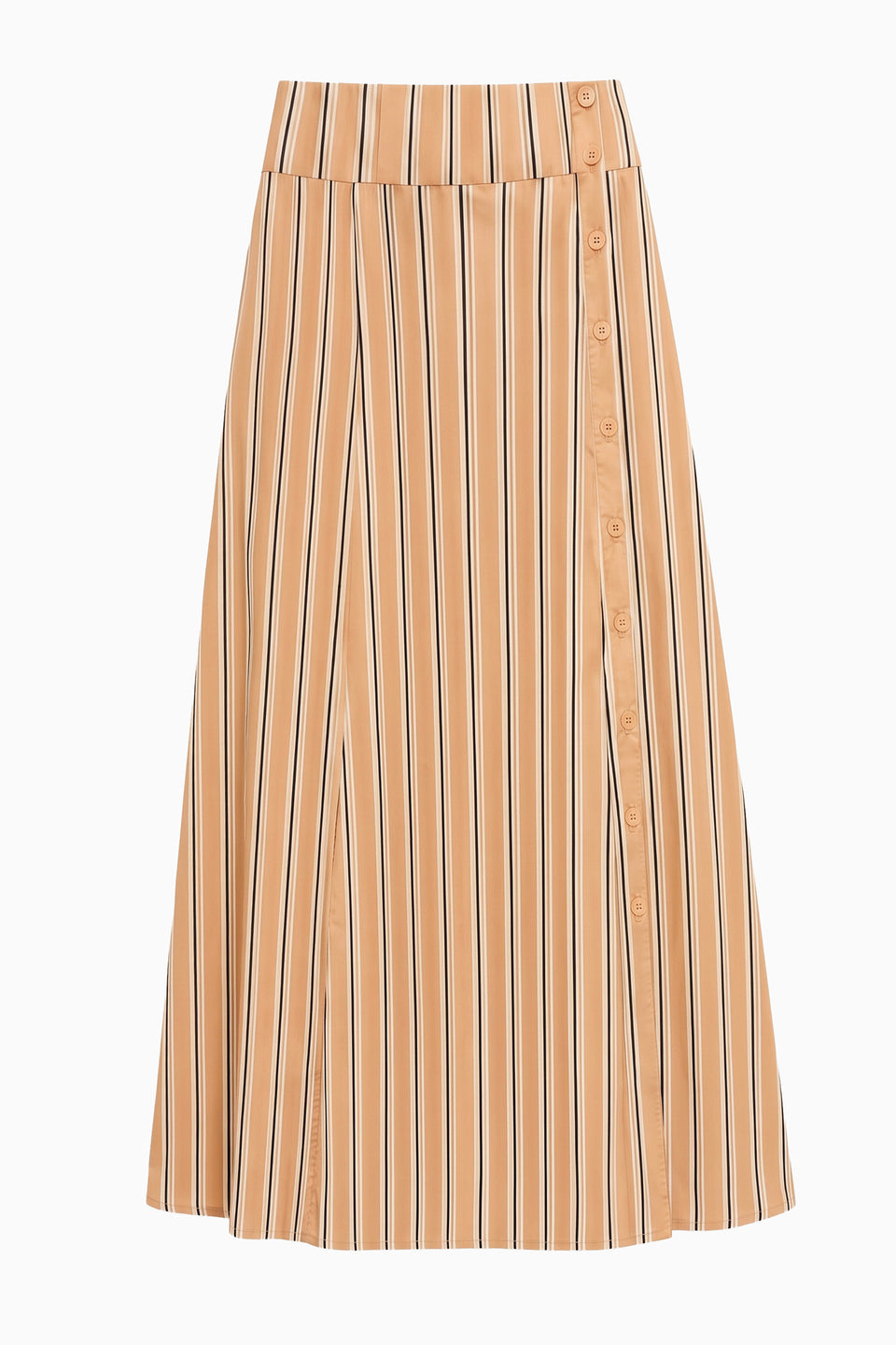 Fawn Stripe Cotton Poplin Midi Skirt - Flat Lay, Designer Button-Down Placket | Ulla Johnson