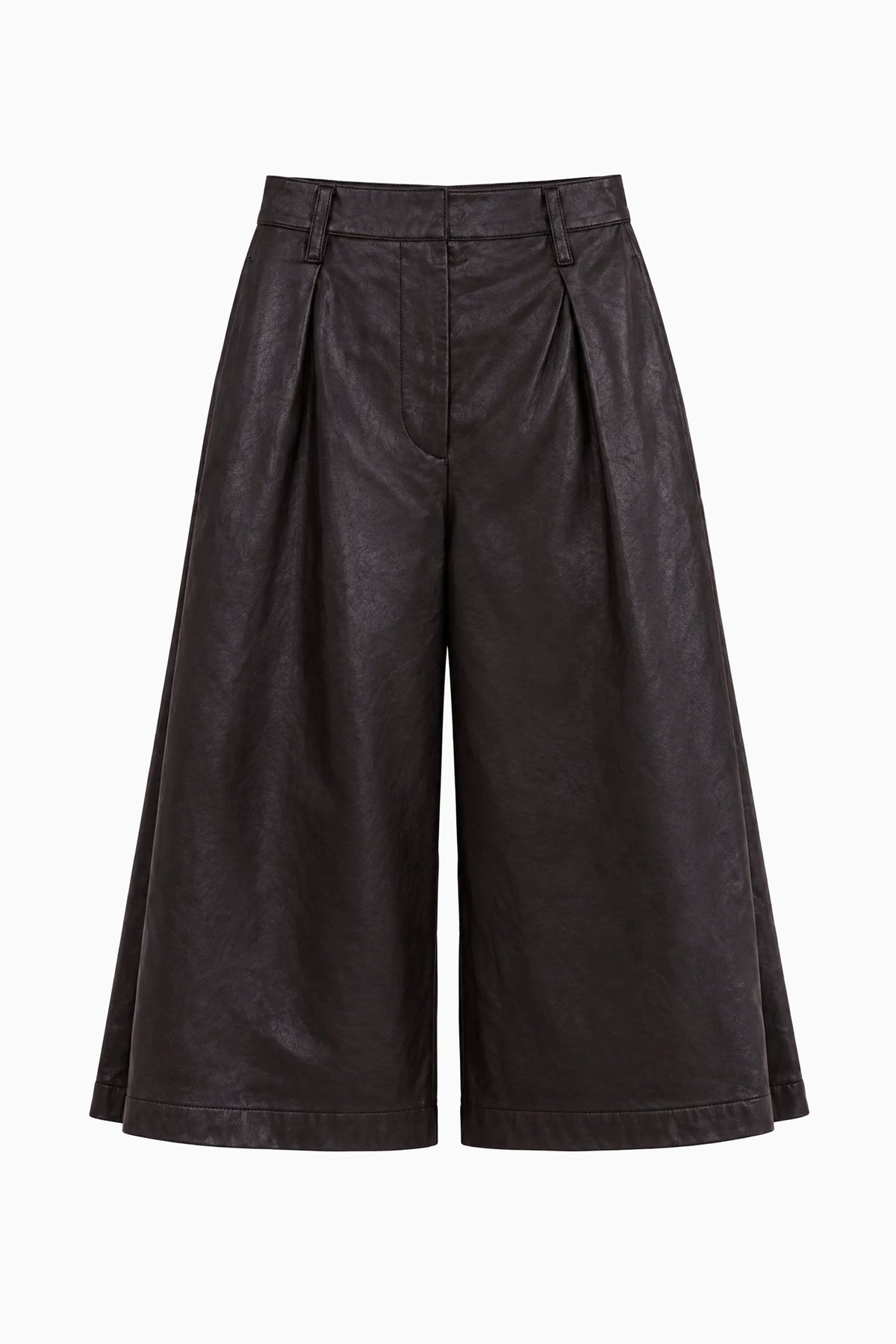 Noir Matte Nappa Leather Culotte - Flat Lay, designer wide-leg silhouette | Ulla Johnson