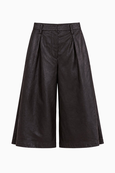 Noir Matte Nappa Leather Culotte - Flat Lay, designer wide-leg silhouette | Ulla Johnson