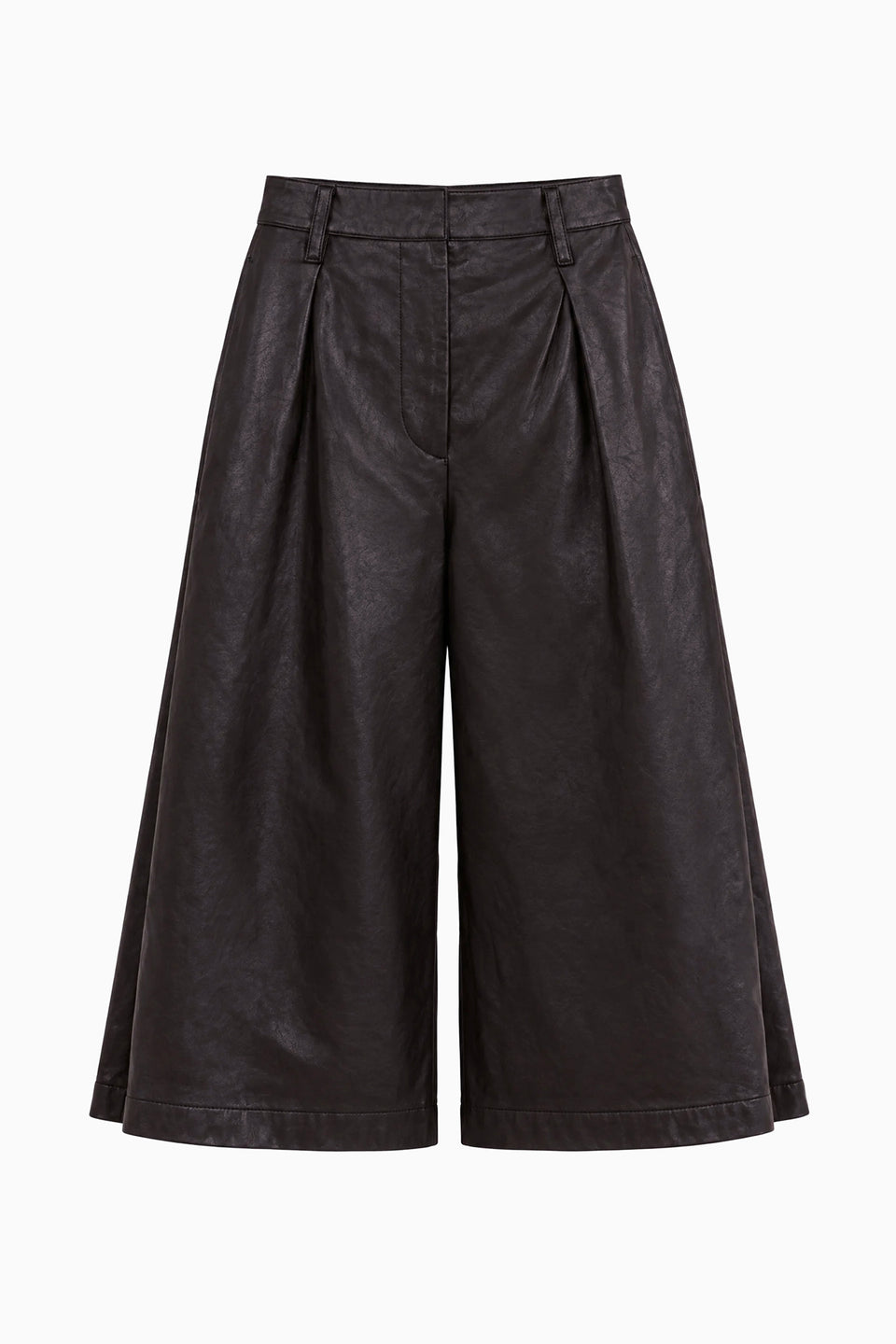 Noir Matte Nappa Leather Culotte - Flat Lay, designer wide-leg silhouette | Ulla Johnson