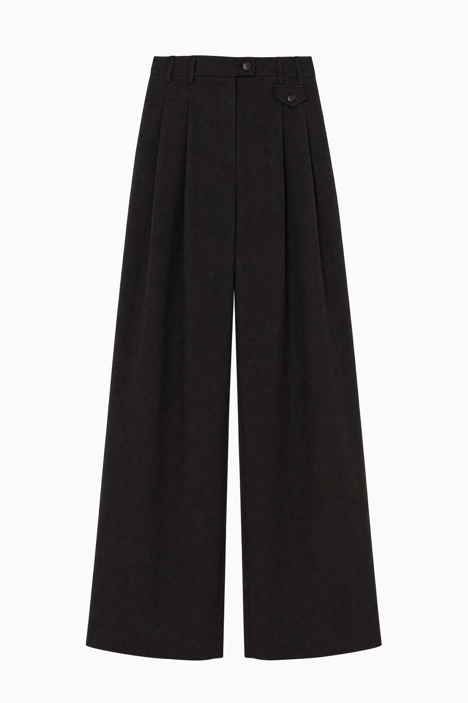 Noir Cotton Twill Wide Leg Trouser - Flat Lay, Premium Double-Pleat Trousers | Ulla Johnson