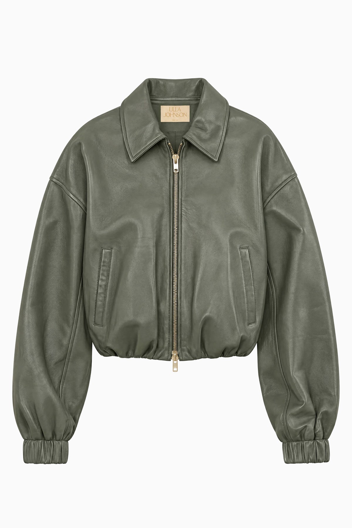 Serpentine Green Nappa Leather Cropped Blouson Jacket - Flat Lay | Ulla Johnson