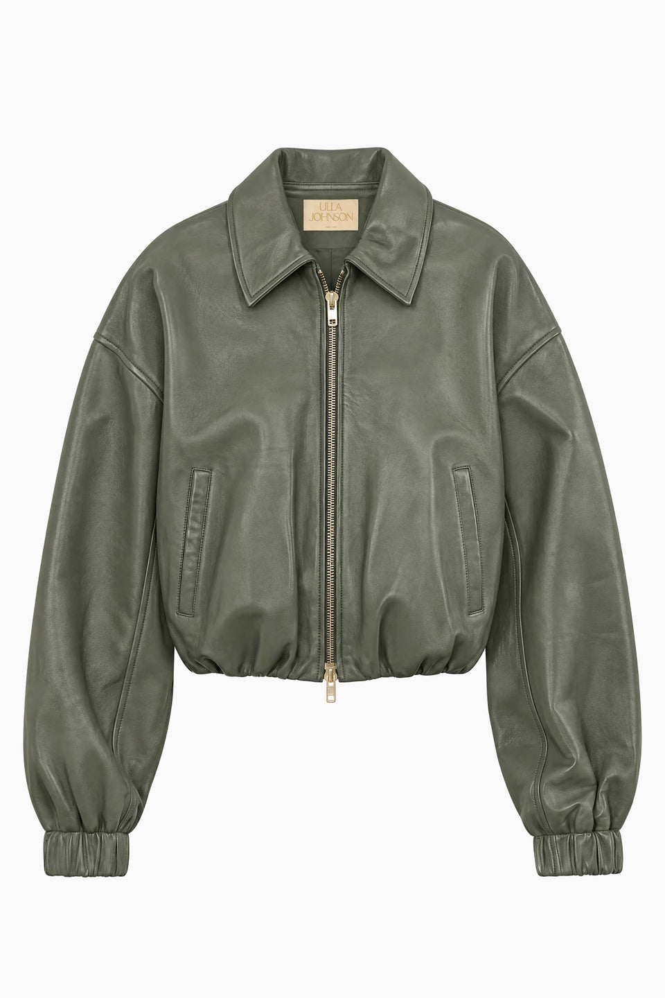 Serpentine Green Nappa Leather Cropped Blouson Jacket - Flat Lay | Ulla Johnson