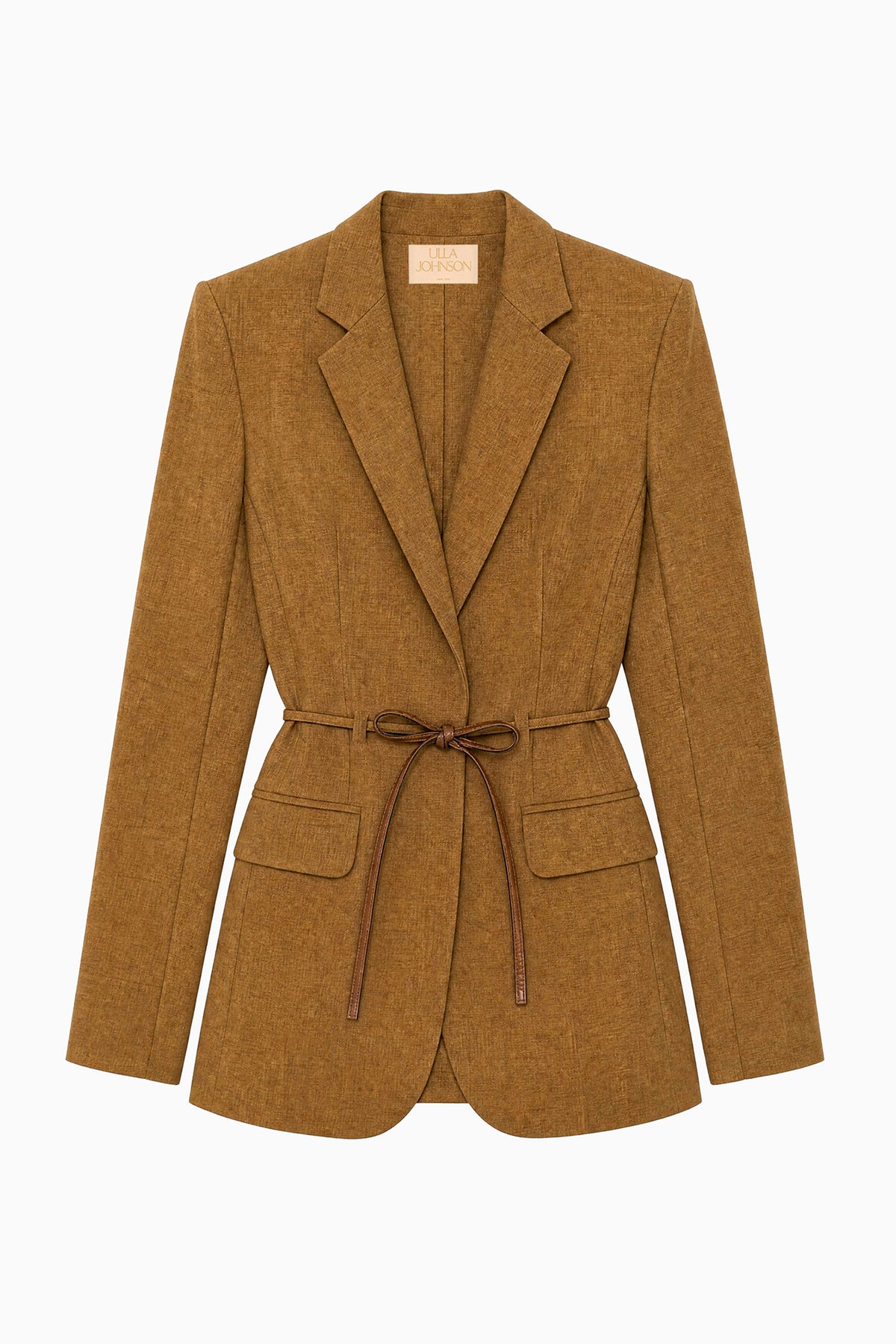 Ochre Melange Luxury Wool Belted Blazer - Flat Lay, Italian Wool | Ulla Johnson