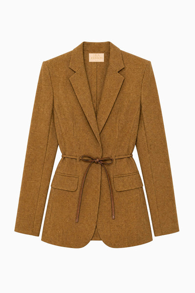 Ochre Melange Luxury Wool Belted Blazer - Flat Lay, Italian Wool | Ulla Johnson