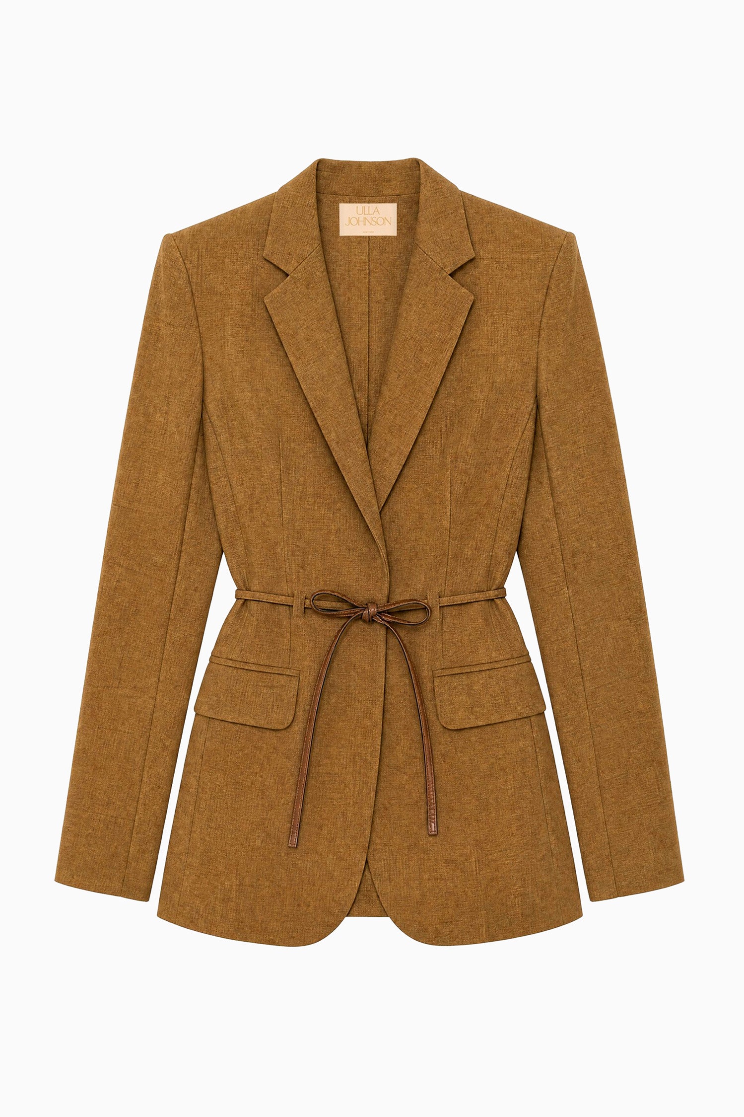 Ulla Johnson Ochre Melange Luxury Wool Belted Blazer - Flat Lay, Italian Wool | Ulla Johnson