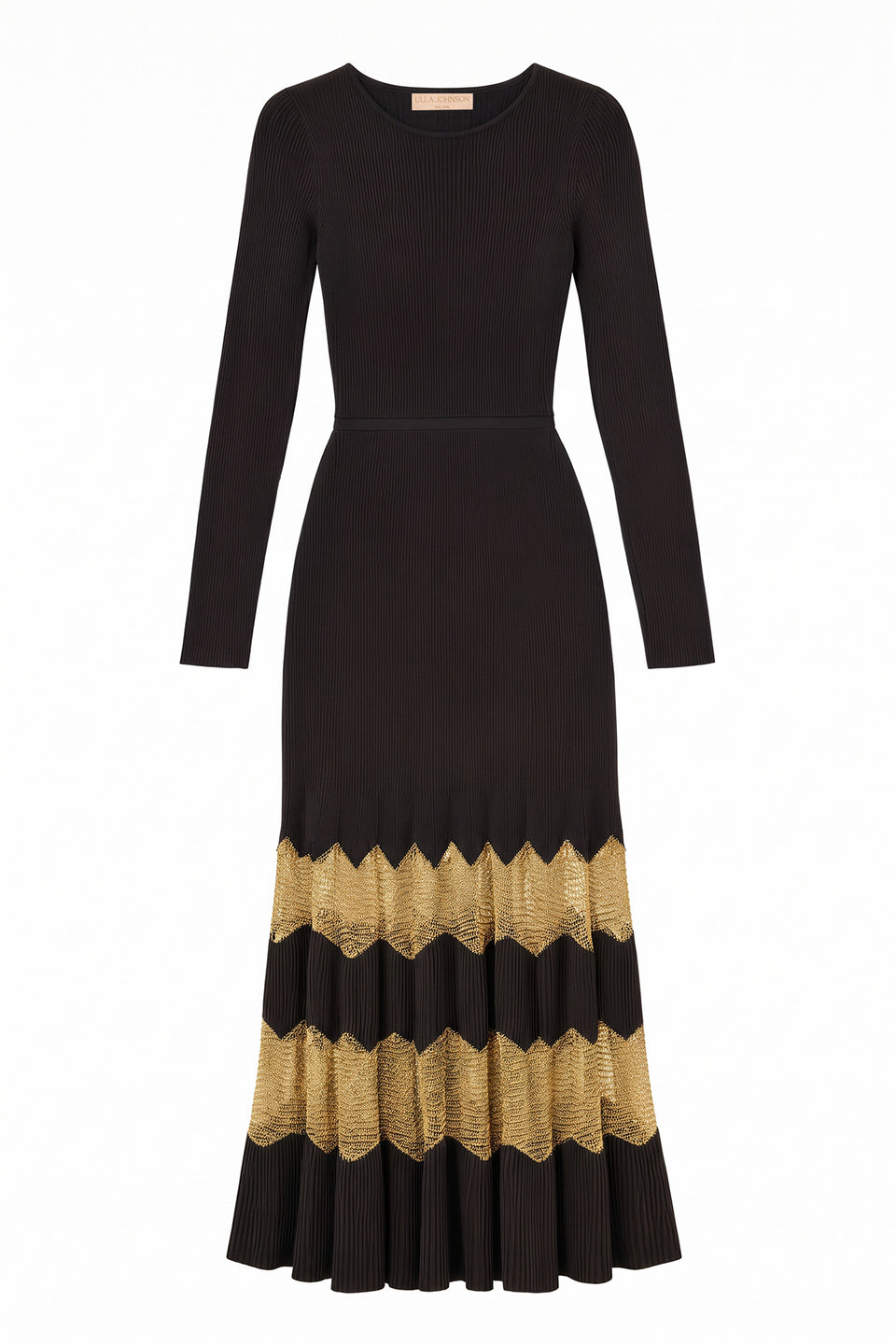 ⁣⁢Vestido Amaia de punto de manga larga - Noir/Gold⁤⁣
