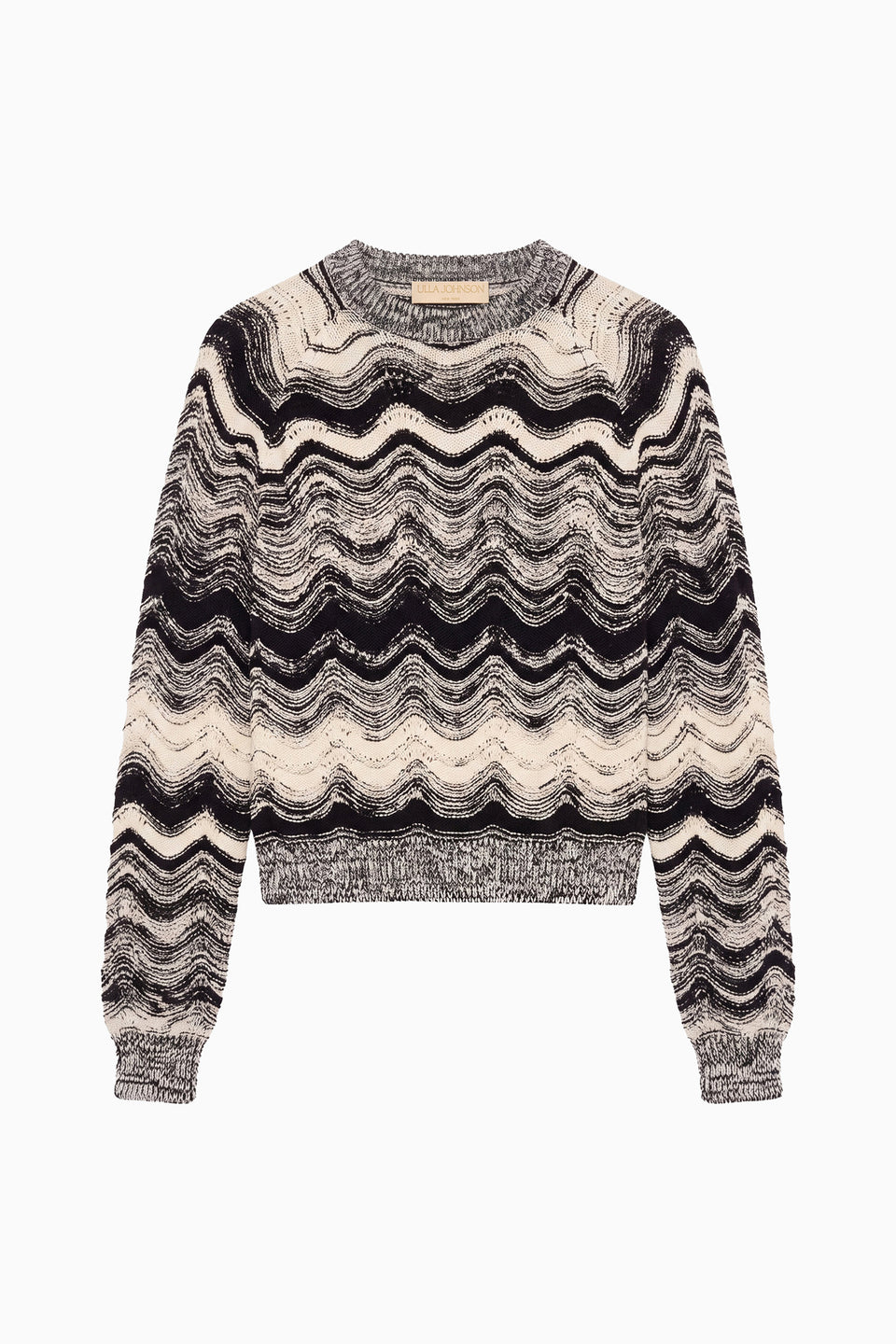 Noir/Gardenia Premium Wavy Jacquard Knit Pullover - Flat Lay | Ulla Johnson