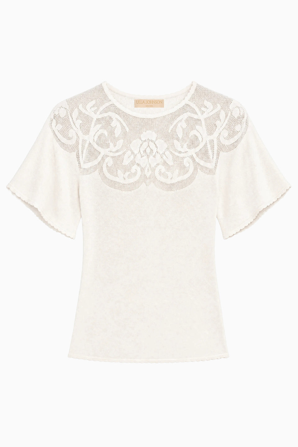 Cowrie White Premium Jacquard Knit Top - Flat Lay, Flutter Sleeves | Ulla Johnson