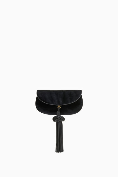 Noir Black Velvet Tassel Clutch - Front View | Ulla Johnson