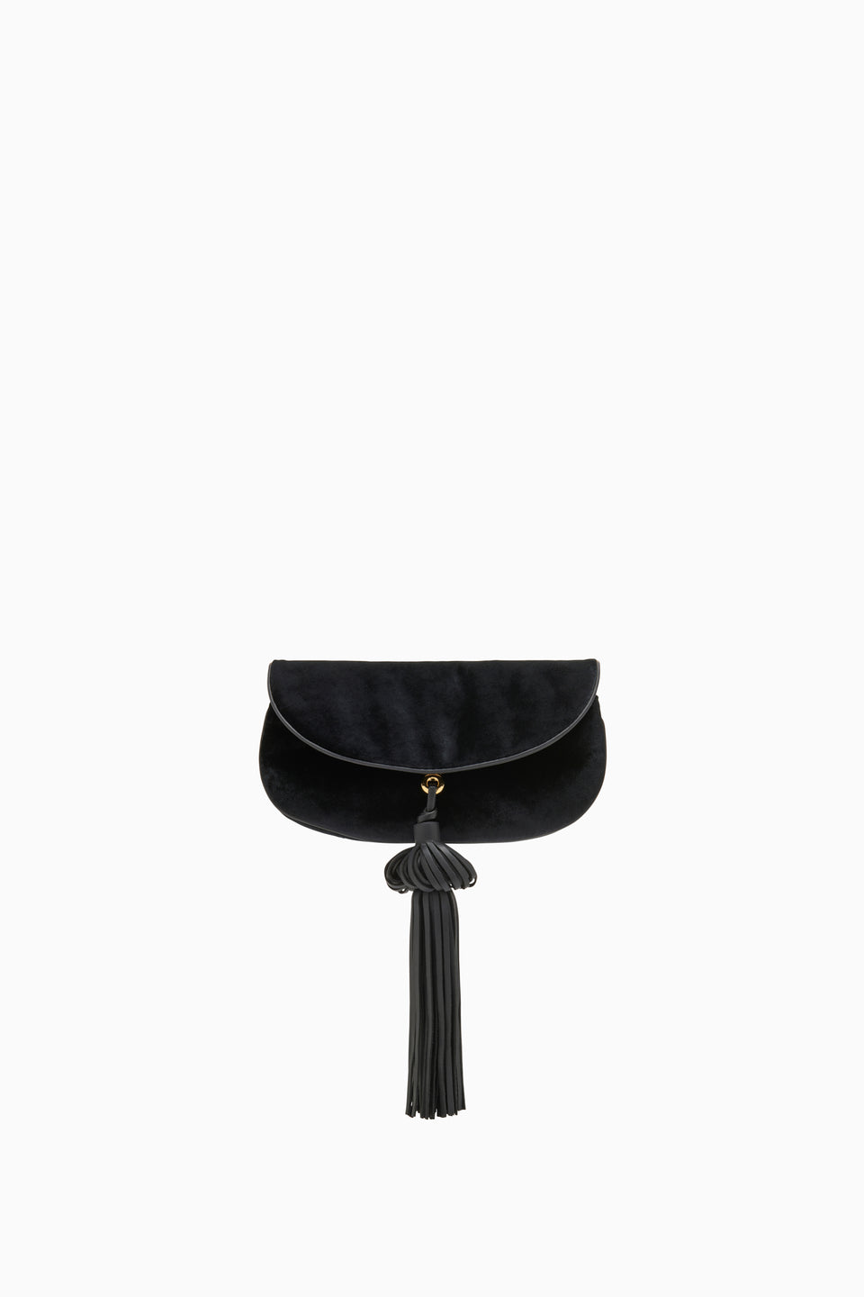 Noir Black Velvet Tassel Clutch - Front View | Ulla Johnson