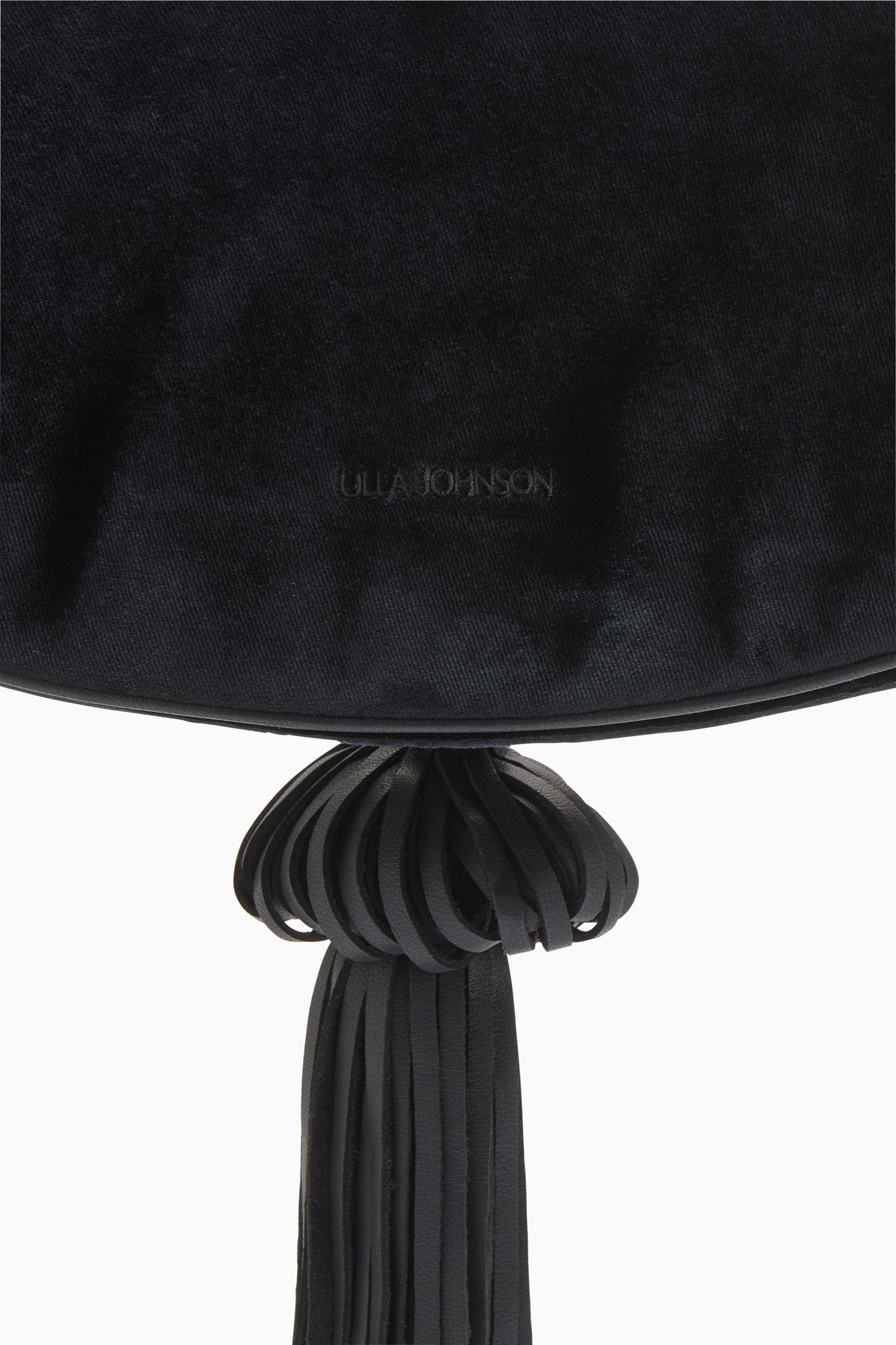 Ulla Johnson Noir Black Velvet Clutch - Tassel Knot Close-Up Detail | Ulla Johnson