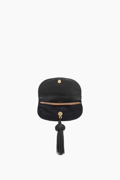 Noir Black Velvet Flap Clutch - Interior Open View, Gold Hardware | Ulla Johnson