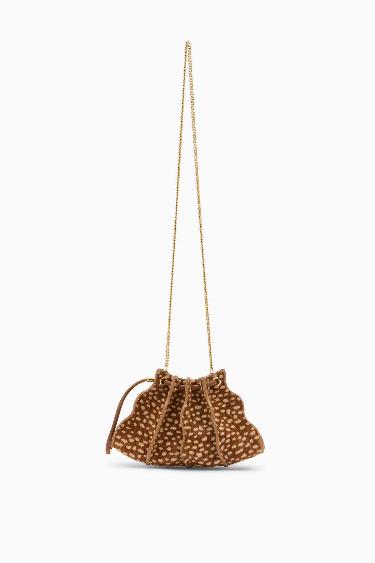 Spotted Haircalf Small Crossbody Bag with Gold Chain Strap - Front View | Ulla Johnson
