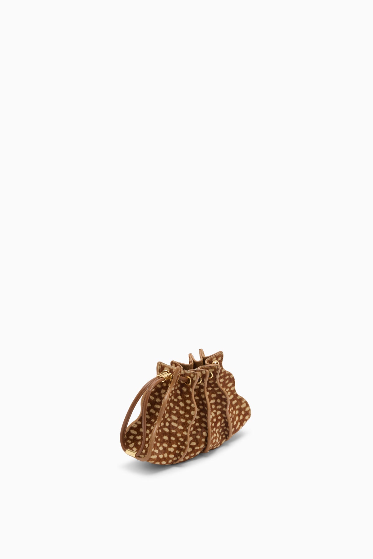 Spotted Haircalf Small Bag Tan Leather Wrist Strap - Three-Quarter View | Ulla Johnson