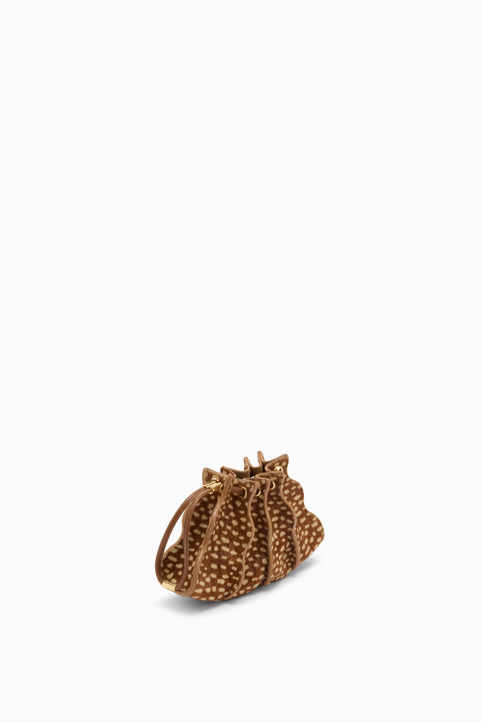Spotted Haircalf Small Bag Tan Leather Wrist Strap - Three-Quarter View | Ulla Johnson
