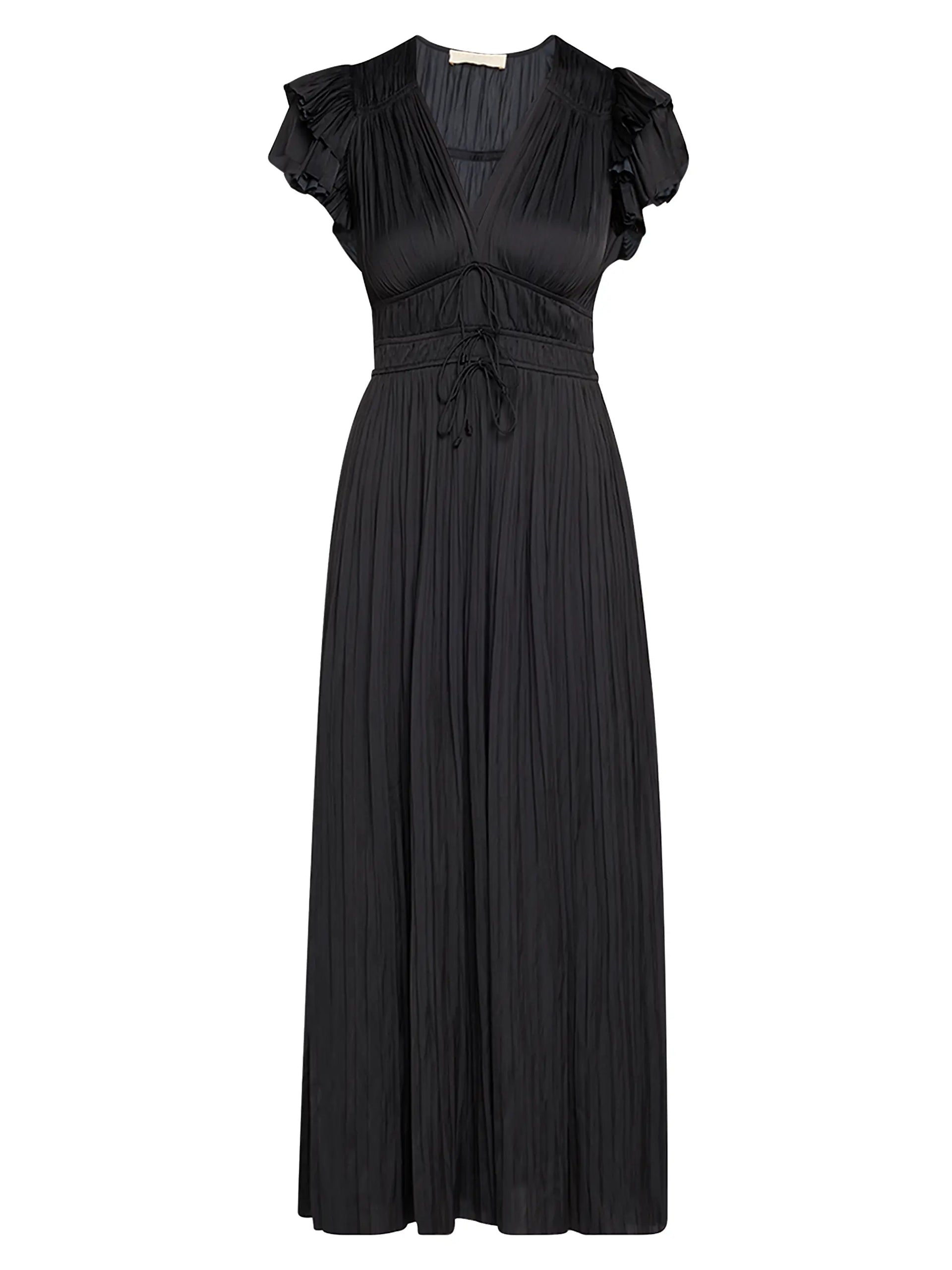 Patrice Flutter Sleeve Midi Dress - Noir
