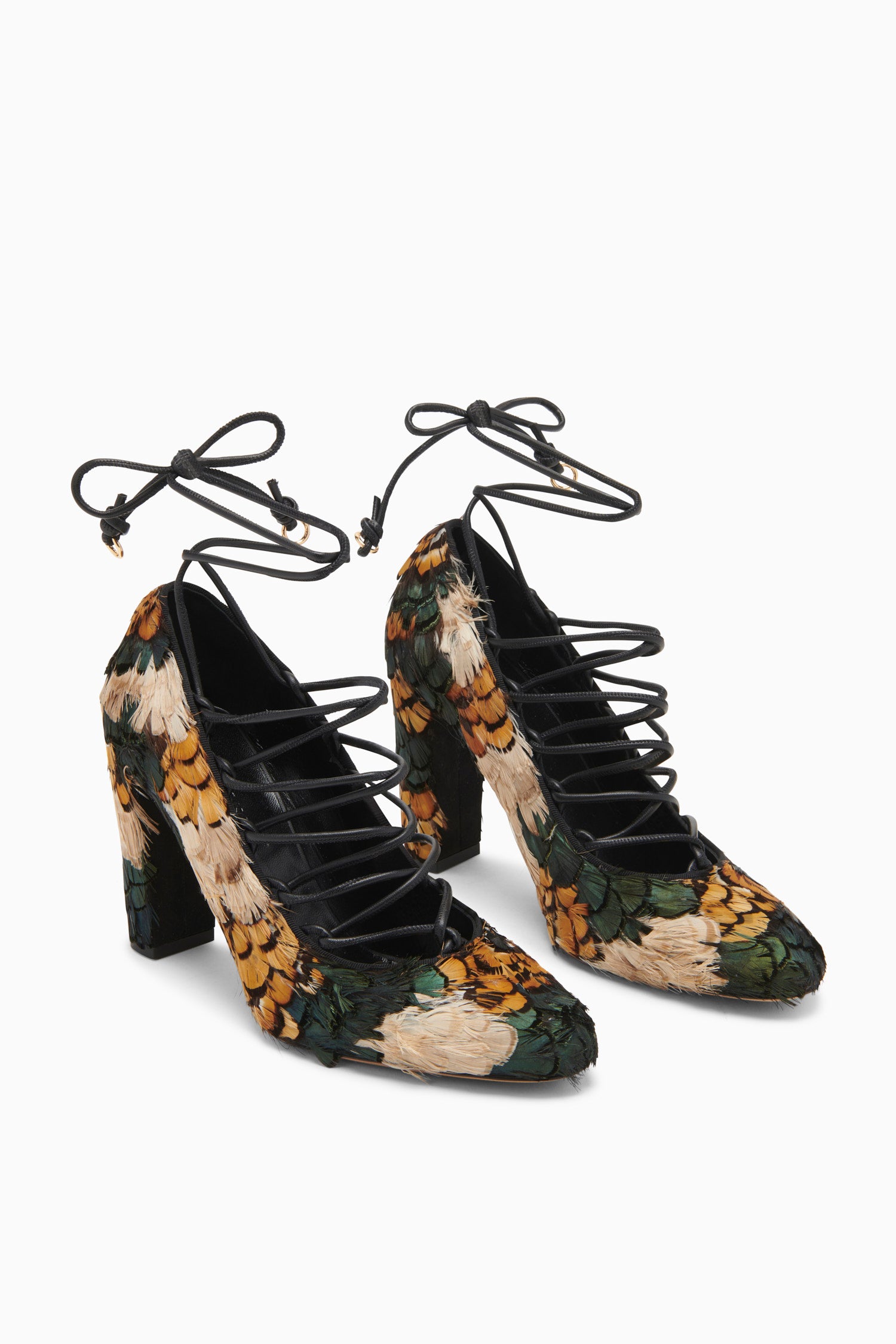 Rosalia Feather Lace Up High Heel Pato Feathered Pump with Leather Laces Ulla Johnson